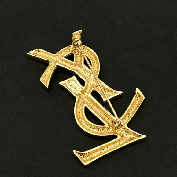 YSL SAINT LAURENT CASSANDRA GOLD TONE BROOCH - Picture 8 of 10